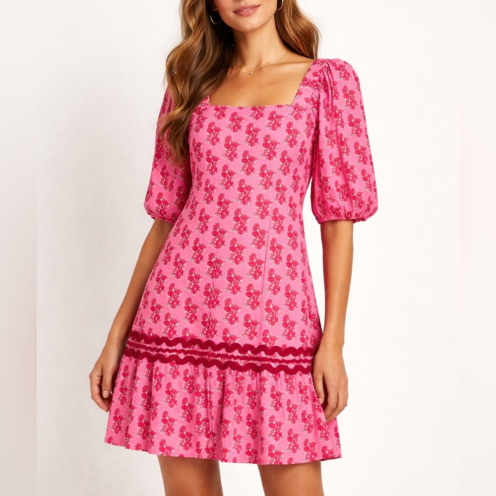 NWT Ro’s Garden Hamilton Square Neck Dress in Delfina, S